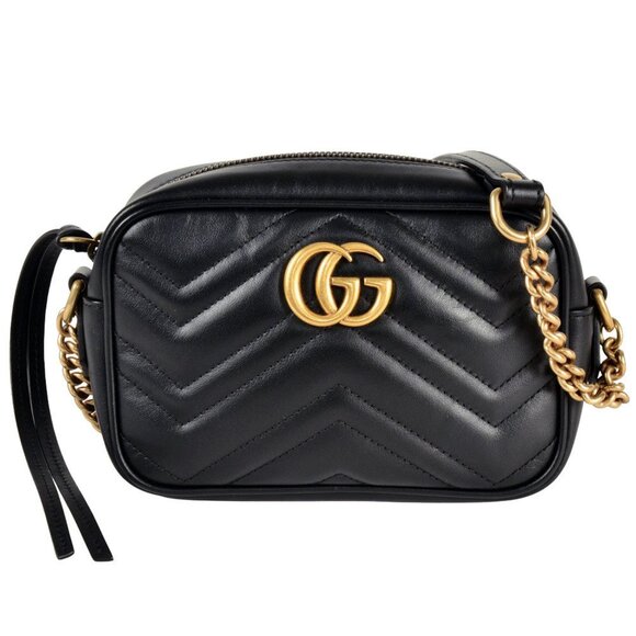 Gucci Handbags - GUCCI Black Leather GG Marmont Shoulder Bag